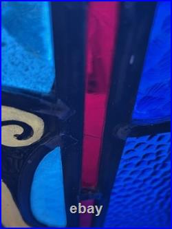 ANTIQUE STAINED GLASS CHURCH WINDOW MAJESTY painted fired glass 1940s NYC