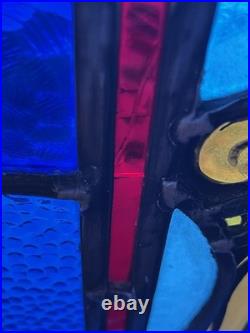 ANTIQUE STAINED GLASS CHURCH WINDOW MAJESTY painted fired glass 1940s NYC