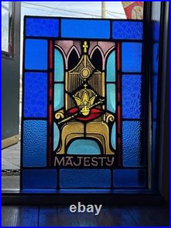 ANTIQUE STAINED GLASS CHURCH WINDOW MAJESTY painted fired glass 1940s NYC