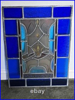 ANTIQUE STAINED GLASS CHURCH WINDOW MAJESTY painted fired glass 1940s NYC