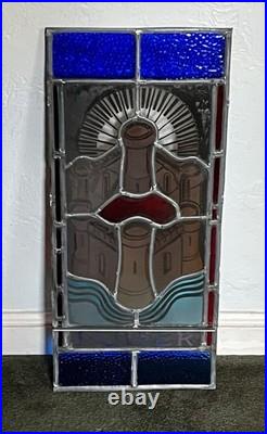 ANTIQUE STAINED GLASS CHURCH WINDOW POWER FIRED PAINTED GLASS 1940s NYC