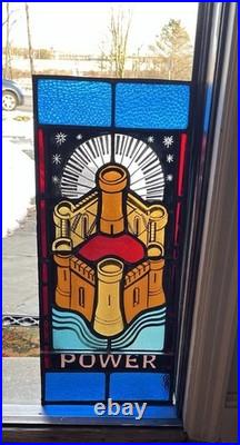 ANTIQUE STAINED GLASS CHURCH WINDOW POWER FIRED PAINTED GLASS 1940s NYC