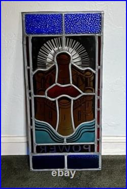 ANTIQUE STAINED GLASS CHURCH WINDOW POWER FIRED PAINTED GLASS 1940s NYC