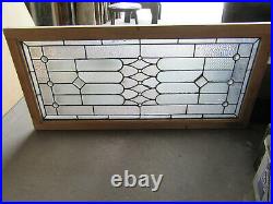 ANTIQUE STAINED GLASS TRANSOM WINDOW 11 JEWELS 50 x 23 ARCHITECTURAL SALVAGE