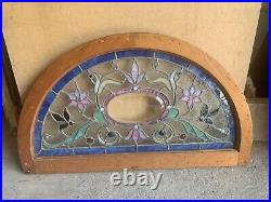 ANTIQUE STAINED GLASS TRANSOM WINDOW 19 JEWELS BEVELED 39.5 x 23 SALVAGE