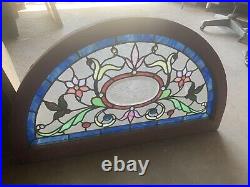 ANTIQUE STAINED GLASS TRANSOM WINDOW 19 JEWELS BEVELED 39.5 x 23 SALVAGE