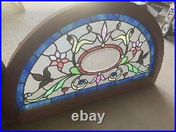 ANTIQUE STAINED GLASS TRANSOM WINDOW 19 JEWELS BEVELED 39.5 x 23 SALVAGE