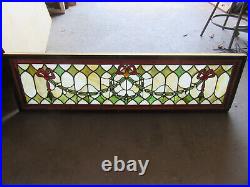 ANTIQUE STAINED GLASS TRANSOM WINDOW 24 JEWELS 50 x 14 SALVAGE