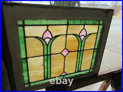 ANTIQUE STAINED GLASS TRANSOM WINDOW 24 x 19 ARCHITECTURAL SALVAGE