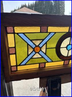 ANTIQUE STAINED GLASS TRANSOM WINDOW 2 OF 2 32 x 13.75 ARCHITECTURAL SALVAGE