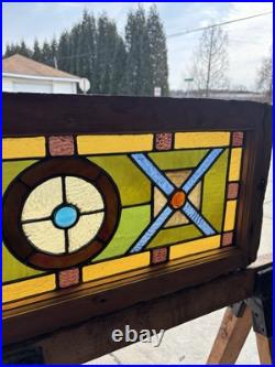 ANTIQUE STAINED GLASS TRANSOM WINDOW 2 OF 2 32 x 13.75 ARCHITECTURAL SALVAGE
