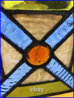 ANTIQUE STAINED GLASS TRANSOM WINDOW 2 OF 2 32 x 13.75 ARCHITECTURAL SALVAGE
