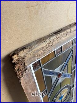 ANTIQUE STAINED GLASS TRANSOM WINDOW 2 OF 2 32 x 13.75 ARCHITECTURAL SALVAGE