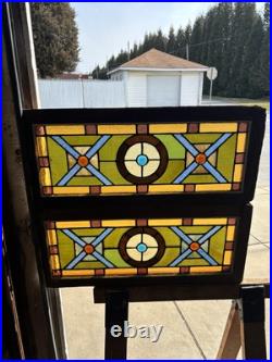 ANTIQUE STAINED GLASS TRANSOM WINDOW 2 OF 2 32 x 13.75 ARCHITECTURAL SALVAGE