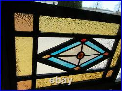 ANTIQUE STAINED GLASS TRANSOM WINDOW 32 x 21 ARCHITECTURAL SALVAGE