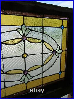 ANTIQUE STAINED GLASS TRANSOM WINDOW 32 x 23.75 ARCHITECTURAL SALVAGE