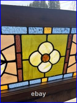 ANTIQUE STAINED GLASS TRANSOM WINDOW 3 OF 3 32 x 13.5 ARCHITECTURAL SALVAGE ANTIQUE STAINED GLASS TRANSOM WINDOW 3 OF 3 32 x 13.5 ARCHITECTURAL SALVAGE