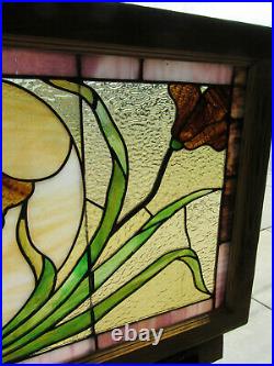 ANTIQUE STAINED GLASS TRANSOM WINDOW 41.75 x 23 ARCHITECTURAL SALVAGE
