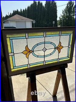 ANTIQUE STAINED GLASS TRANSOM WINDOW 44.25 x 24.75 ARCHITECTURAL SALVAGE