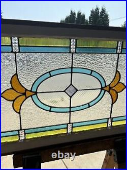 ANTIQUE STAINED GLASS TRANSOM WINDOW 44.25 x 24.75 ARCHITECTURAL SALVAGE