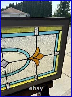 ANTIQUE STAINED GLASS TRANSOM WINDOW 44.25 x 24.75 ARCHITECTURAL SALVAGE