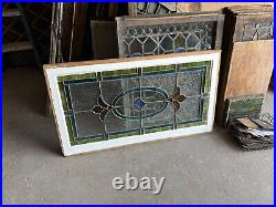 ANTIQUE STAINED GLASS TRANSOM WINDOW 44.25 x 24.75 ARCHITECTURAL SALVAGE