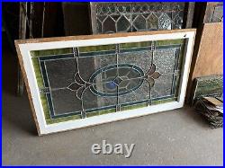 ANTIQUE STAINED GLASS TRANSOM WINDOW 44.25 x 24.75 ARCHITECTURAL SALVAGE