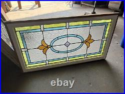 ANTIQUE STAINED GLASS TRANSOM WINDOW 44.25 x 24.75 ARCHITECTURAL SALVAGE