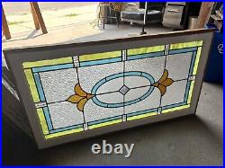 ANTIQUE STAINED GLASS TRANSOM WINDOW 44.25 x 24.75 ARCHITECTURAL SALVAGE