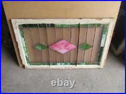 ANTIQUE STAINED GLASS TRANSOM WINDOW 45.25 x 28 ARCHITECTURAL SALVAGE
