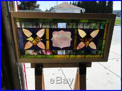 ANTIQUE STAINED GLASS TRANSOM WINDOW 45 x 23 ARCHITECTURAL SALVAGE