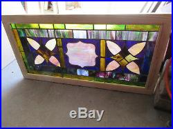 ANTIQUE STAINED GLASS TRANSOM WINDOW 45 x 23 ARCHITECTURAL SALVAGE