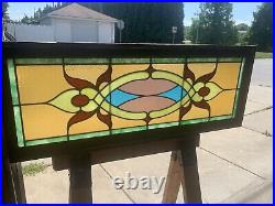 ANTIQUE STAINED GLASS TRANSOM WINDOW 48 x 18.25 ARCHITECTURAL SALVAGE