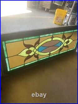 ANTIQUE STAINED GLASS TRANSOM WINDOW 48 x 18.25 ARCHITECTURAL SALVAGE