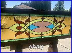 ANTIQUE STAINED GLASS TRANSOM WINDOW 48 x 18.25 ARCHITECTURAL SALVAGE