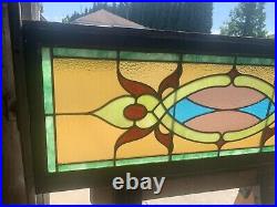 ANTIQUE STAINED GLASS TRANSOM WINDOW 48 x 18.25 ARCHITECTURAL SALVAGE