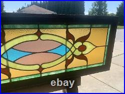 ANTIQUE STAINED GLASS TRANSOM WINDOW 48 x 18.25 ARCHITECTURAL SALVAGE