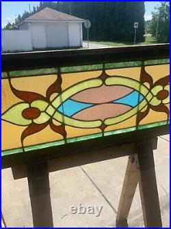 ANTIQUE STAINED GLASS TRANSOM WINDOW 48 x 18.25 ARCHITECTURAL SALVAGE