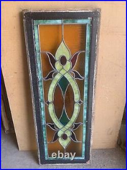 ANTIQUE STAINED GLASS TRANSOM WINDOW 48 x 18.25 ARCHITECTURAL SALVAGE