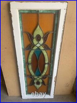 ANTIQUE STAINED GLASS TRANSOM WINDOW 48 x 18.25 ARCHITECTURAL SALVAGE