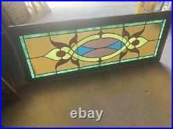 ANTIQUE STAINED GLASS TRANSOM WINDOW 48 x 18.25 ARCHITECTURAL SALVAGE