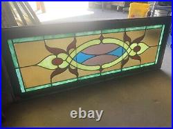 ANTIQUE STAINED GLASS TRANSOM WINDOW 48 x 18.25 ARCHITECTURAL SALVAGE