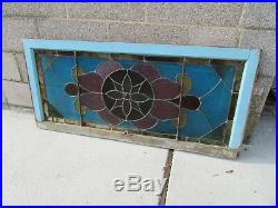 ANTIQUE STAINED GLASS TRANSOM WINDOW 48 x 22 ARCHITECTURAL SALVAGE