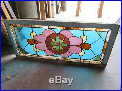ANTIQUE STAINED GLASS TRANSOM WINDOW 48 x 22 ARCHITECTURAL SALVAGE