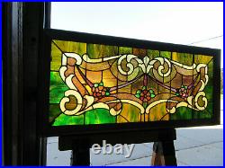 ANTIQUE STAINED GLASS TRANSOM WINDOW 50 x 23 ARCHITECTURAL SALVAGE