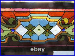 ANTIQUE STAINED GLASS TRANSOM WINDOW 62 x 22 ARCHITECTURAL SALVAGE