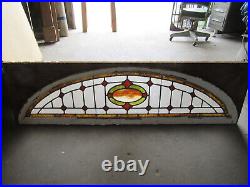 ANTIQUE STAINED GLASS TRANSOM WINDOW 64 x 18.25 ARCHITECTURAL SALVAGE