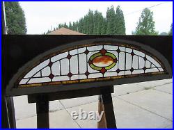 ANTIQUE STAINED GLASS TRANSOM WINDOW 64 x 18.25 ARCHITECTURAL SALVAGE