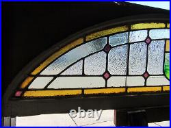 ANTIQUE STAINED GLASS TRANSOM WINDOW 64 x 18 ARCHITECTURAL SALVAGE