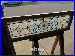 ANTIQUE STAINED GLASS TRANSOM WINDOW 9 JEWEL 48 x 16 ARCHITECTURAL SALVAGE